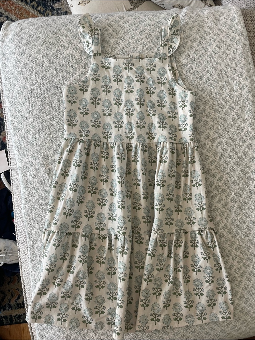 Tiered Cream Sundress with Sage Floral Print for Girls